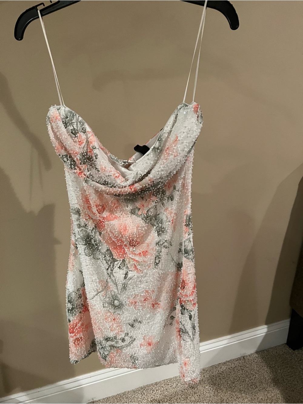 Windsor Strapless White Mini Dress with Coral Floral Print